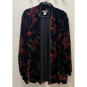 R&K Evening Vintage Velvet Floral Open Front Cardigan Red Gold Size 16
